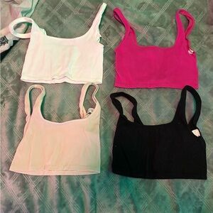 Multicolored Square Neck Sleeveless Crop Tank Tops (black, pink, beige, white)